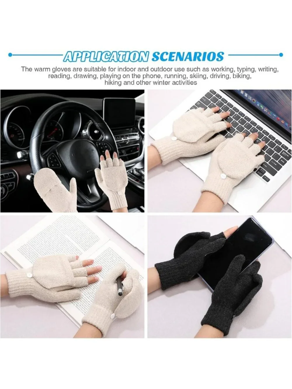 Cozy Winter Fingerless Gloves for Men & Women - Knit Convertible Wool Mittens